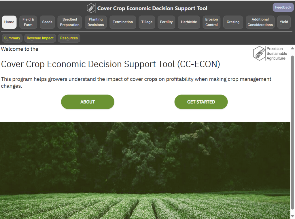 Screenshot of the Cover Crop Economic Decision Support Tool